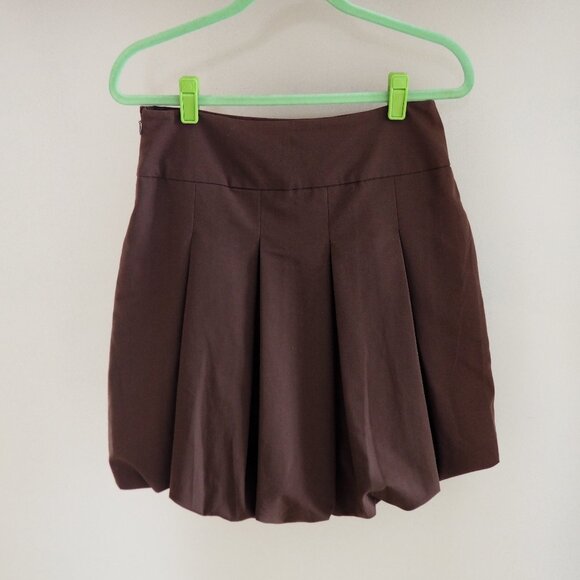 Vintage Metro 7 Bubble Hem Pleated Balloon Mini Skirt Brown size 2, 28" W 20"L - Picture 2 of 3